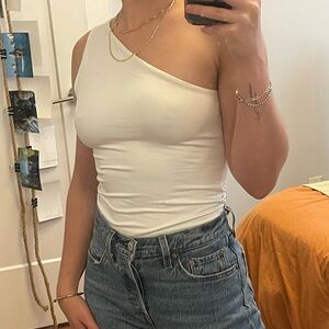 White Abercrombie & Fitch one shoulder / off the shoulder body suit Small